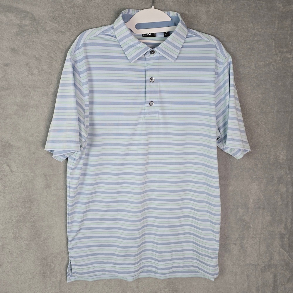 FootJoy Mens Striped Performance Golf Polo Shirt Blue Mint Green Small FJ